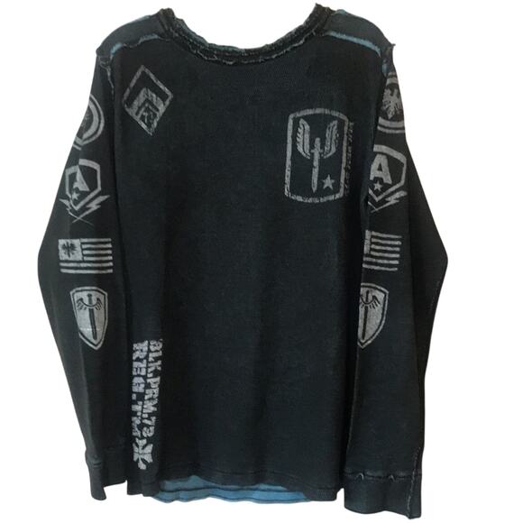 Affliction Reversible Thermal Shirt Frayed Seams Graphic Distressed Sz XX Men's - Picture 4 of 10